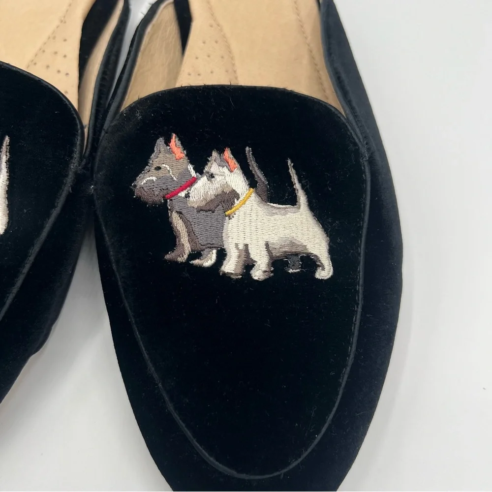 Ralph Lauren Black Velvet Loafers Scottish Terrier Dog Embroidery 10 New Mules - Picture 3 of 6